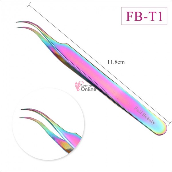 Penseta pentru gene false  fir cu fir Full Beauty Curcubeu FBT1 - de inalta precizie